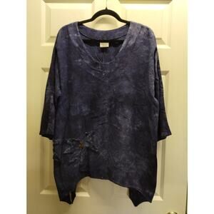 Cottonseed Women's Size Large? (2) Oversized Blue Tie Dye Palm Tree Coastal Top